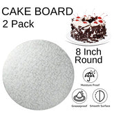 2 Boards - 8" Round Silver Double Thick Cards Cake Board